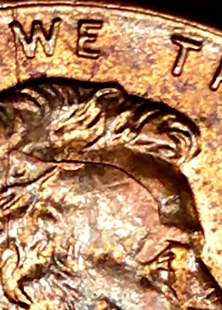 1996-P-Lincoln-Cent-Skull-Crack,-Interior-Die-Break-And-Spike-Head?
